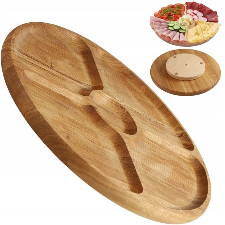 Servierplatte, Drehteller aus natürlichem Holz, Eichenholz - Kadax