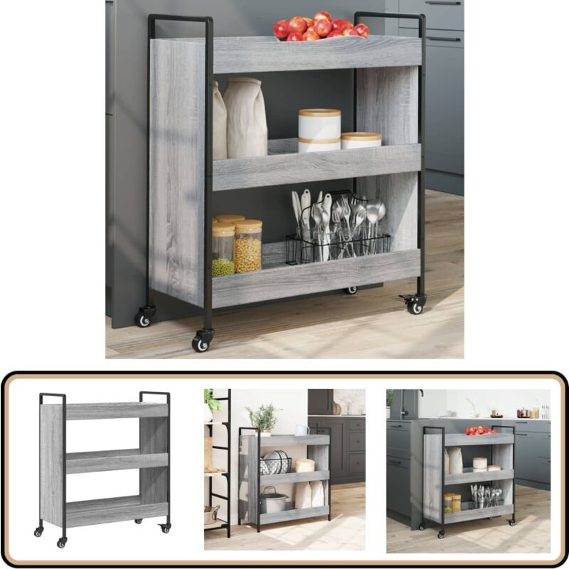 Küchenwagen Grau Sonoma 70x30x82 cm Holzwerkstoff - Küchentisch - Küchenschrank - Kücheninsel - Rollwagen - Mobiliar