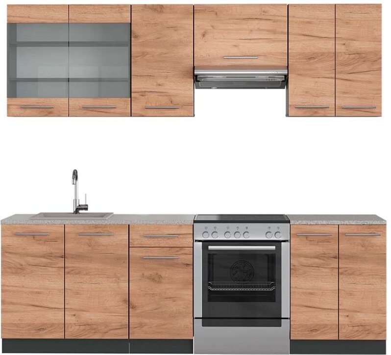 Vicco - Küchenzeile Fame-Line, Goldkraft Eiche/Anthrazit, 240 cm , ap Marmor