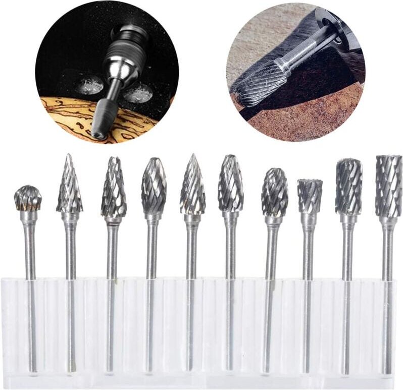 10-teiliges Wolframkarbid-Drehfräser-Schleifkopf-Set für Dremel-Drehwerkzeuge zum Bohren und Polieren von Metall