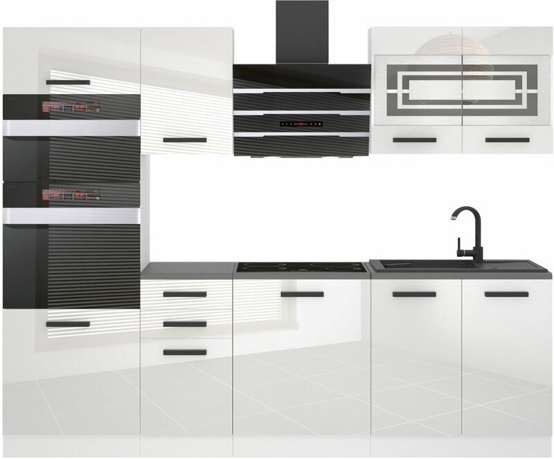 Küchenzeile Küchenblock Tracy - Küchenmöbel 240 cm Einbauküche Vollausstattung ohne Elektrogeräten mit Hängeschränke und...