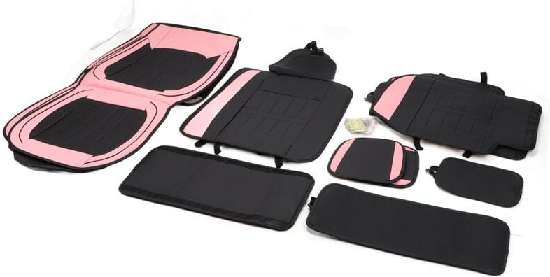 Autositzabdeckung Full Packing Leder verbessert Komfort Atmungsaktivem Beschützer für die meisten Fahrzeuge Black Pink S...