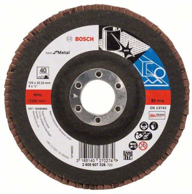 Bosch - pro X571 Fächerschleifscheibe, 125 mm, G40, gerade, Glasfaser