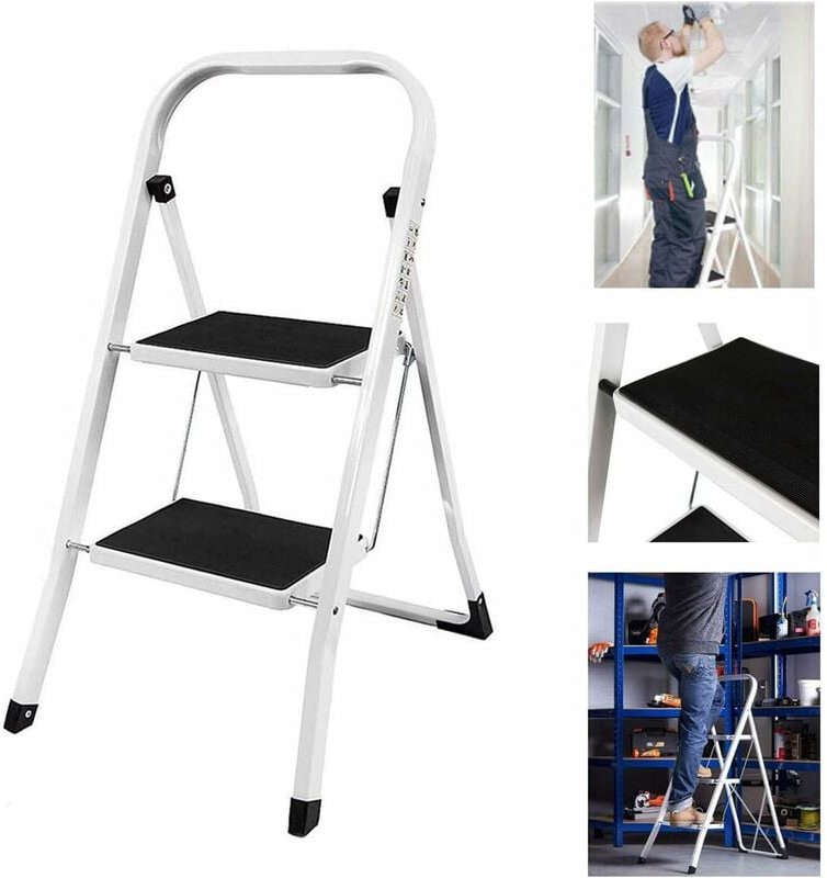 2 Stufen Trittleiter Klappbar Stehleiter Kompakte Robuste Hochwertige Stahlstufen mit Rutschfesten Matten für zu Hause/K...