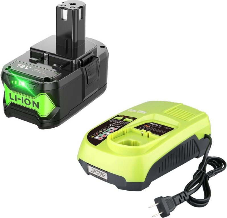 9,0 Ah Ersatzakku für Ryobi 18 V mit Ladegerät P117B. Kompatibel mit Ryobi 18 V Akkus P102 P103 P104 P105 P107 P108 P109...