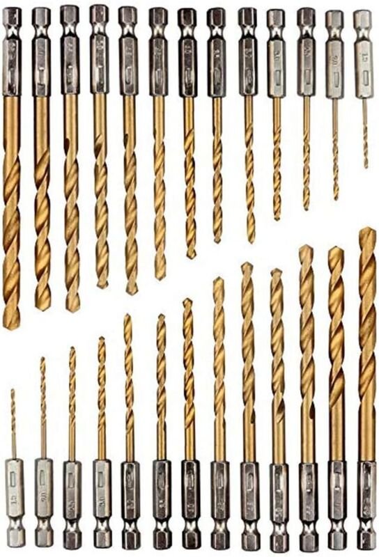 26-teiliges Bohrerset mit Titanschaft, HSS-Bohrer mit Sechskantschaft, 1,5–6,5 mm Schnellarbeitsstahl, titanbeschichtete...