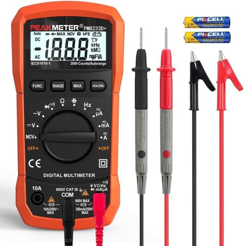 Digitalmultimeter mit automatischer Bereichswahl, AC/DC-Spannungs-Ampere-Ohm-Tester, Multifunktionstester mit Widerstand...