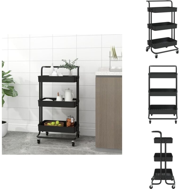 Küchenwagen 3 Etagen Schwarz 42x35x85 cm Eisen und abs - Küchentrolley - Küchenwagen - Rollcontainer - Organisationshilf...
