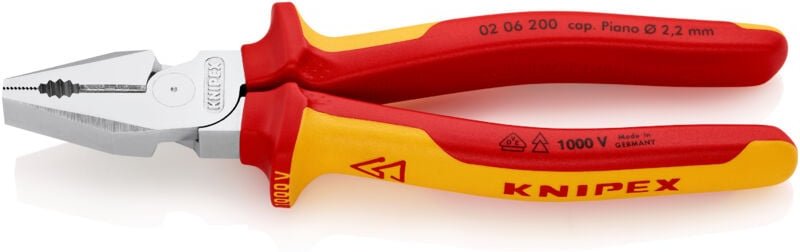 KNIPEX 02 06 200 SB Kraft-Kombizange isoliert mit Mehrkomponenten-Hüllen, VDE-geprüft verchromt 200 mm