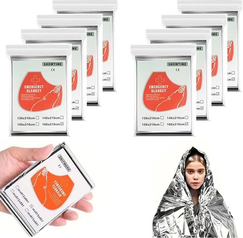 8-teilige Rettungsdecke, 210 x 160 cm, wiederverwendbare Notfall-Thermodecke, reißfeste und wasserdichte Notfalldecke fü...