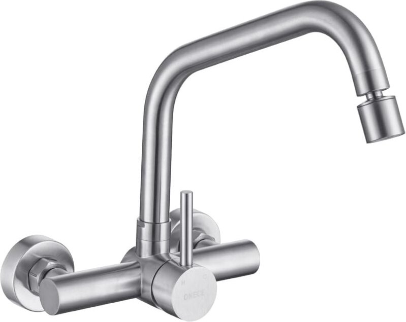 Wandmontage Wasserhahn Küche mit 2 Strahlarten, Küchenarmatur Wand Mischbatterie mit 360° drehbar, Wandarmatur Küche Spü...