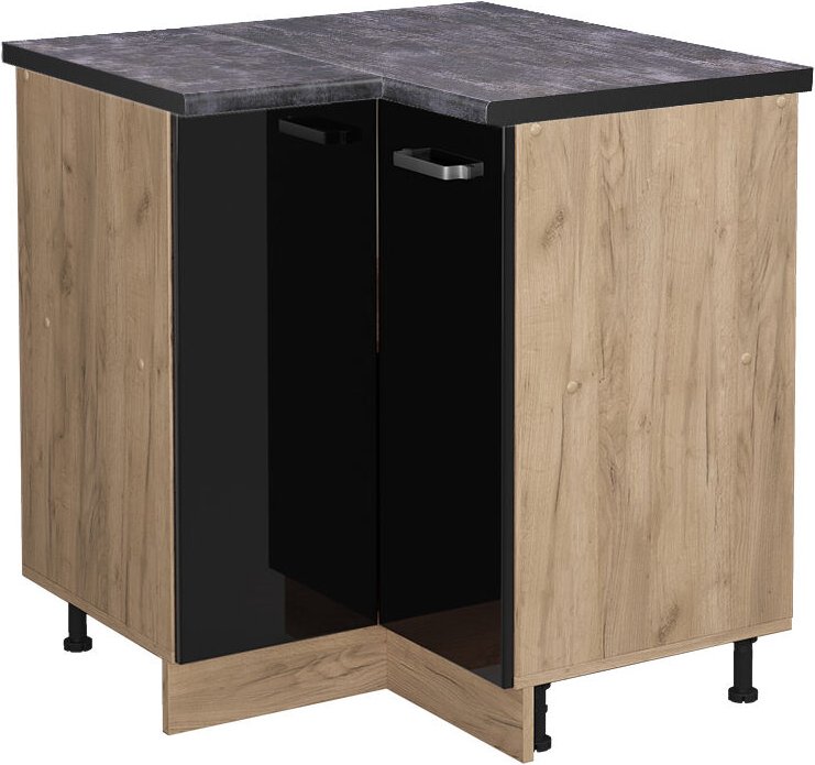 Vicco - Eckunterschrank R-Line, Schwarz Hochglanz, 75.6 cm, ap Anthrazit