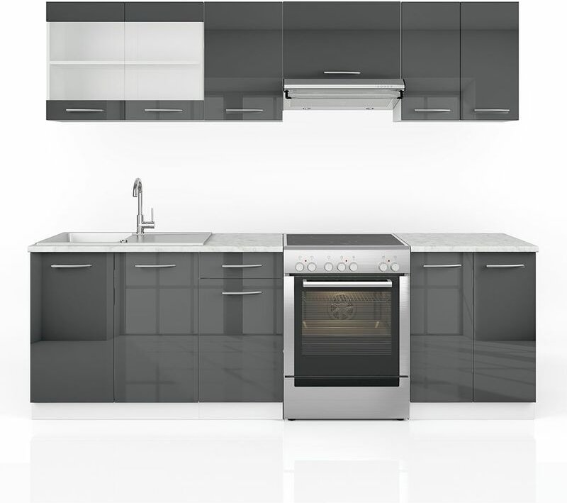 Vicco - Küchenzeile Raul, Anthrazit, 240 cm , ap Marmor