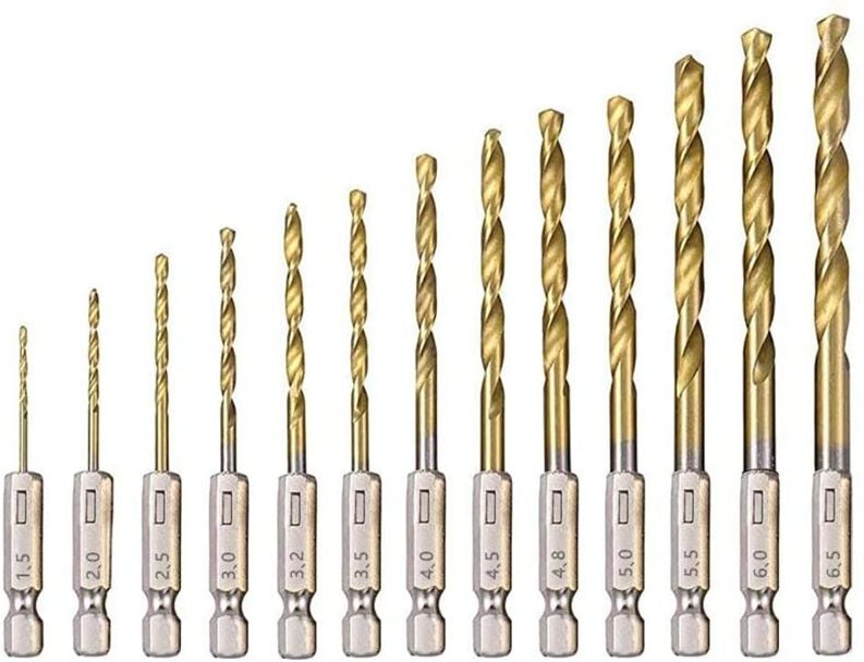 Supermarket - shining house HSS-Spiralbohrer, 13 Stück, Titanbeschichteter Hochgeschwindigkeitsstahl-Sechskantbohrer, 1,...