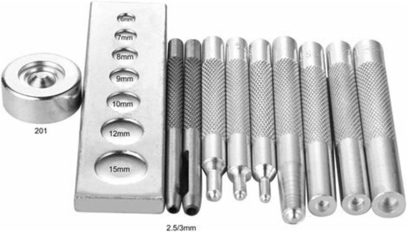 Set mit 11 Lederhandwerkswerkzeugen – Zum Befestigen von Nieten und Druckknöpfen, Bohren und Stanzen. Für Hobby und Heim...