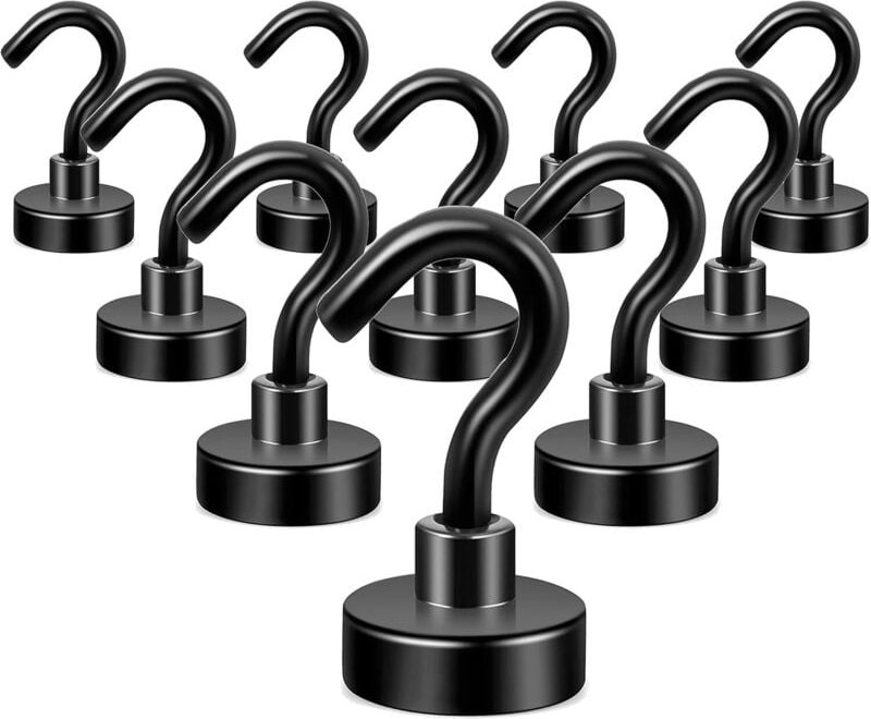Thumbnail - Magnethaken Schwarz, 10kg Extra Starke Magnetische Haken für Camping, Werkstatt, Spind, Kleiderhaken mit Neodym Magnet f...