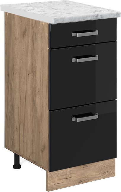 Vicco - Küchenunterschrank R-Line, Schwarz Hochglanz, 40 cm ap Marmor