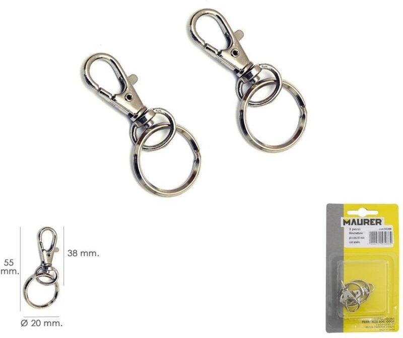 Federkarabiner mit Ring 45 mm. Blister 2 Stück