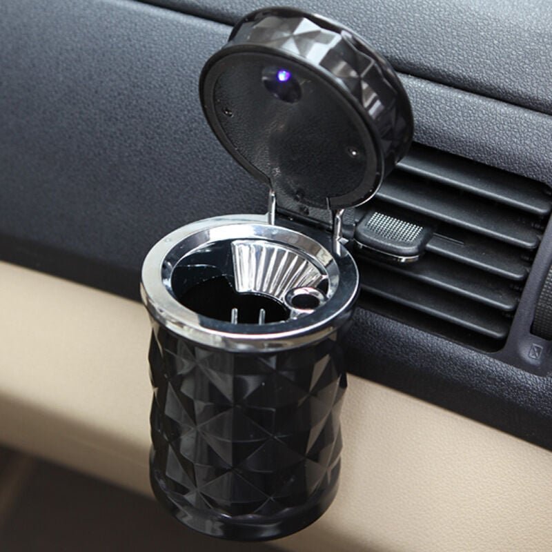KZQ - Portabicchieri portatile per auto con coperchio, mini cestino cilindrico con luce led blu, adatto alla maggior par...