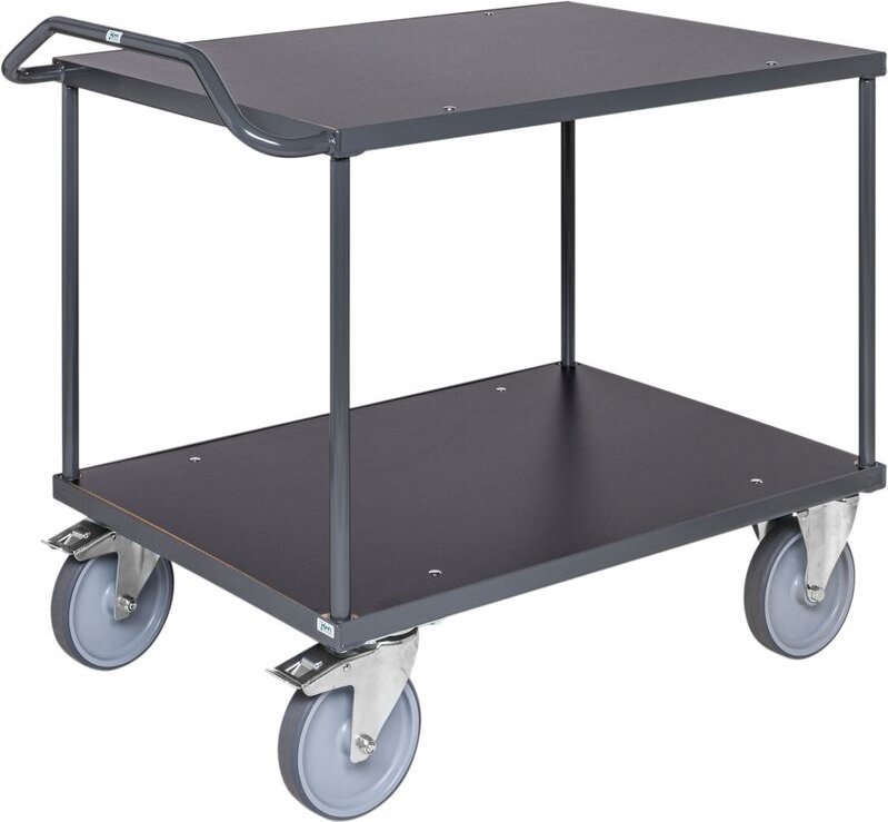 Kongamek ergonomischer Tischwagen in dunkelgrau 1310x800x965mm mit MDF-Platte, Gummibereifung und Bremse
