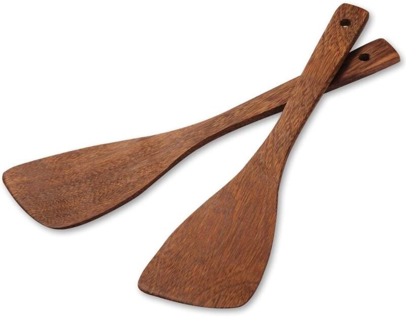 Holzspatel für antihaftbeschichtetes Kochgeschirr, Küchenhelfer-Set aus Holz, abgewinkelter Spatel mit langem Griff, ges...