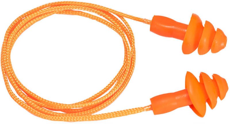 Pack mit 50 Paar wiederverwendbaren TPR-Ohrstöpseln mit Kabel, orange