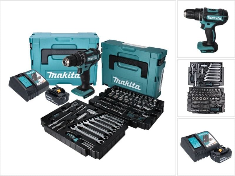Dhp 482 RF1J Akku Schlagbohrschrauber 18 v + 120 tlg. Zubehörset + 1x Akku 3,0 Ah + Ladegerät + Makpac - Makita