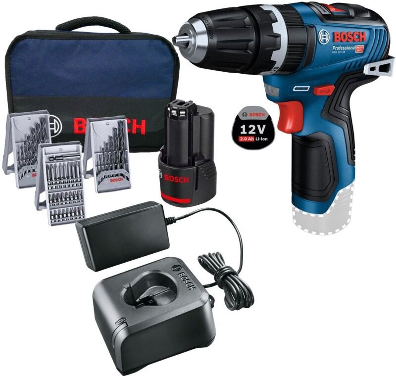 Akku-Schlagbohrmaschine gsb 12V-35 / 1x 2,0 Ah Akku + Ladegerät inkl. Zubehör-Set im Softbag - Bosch