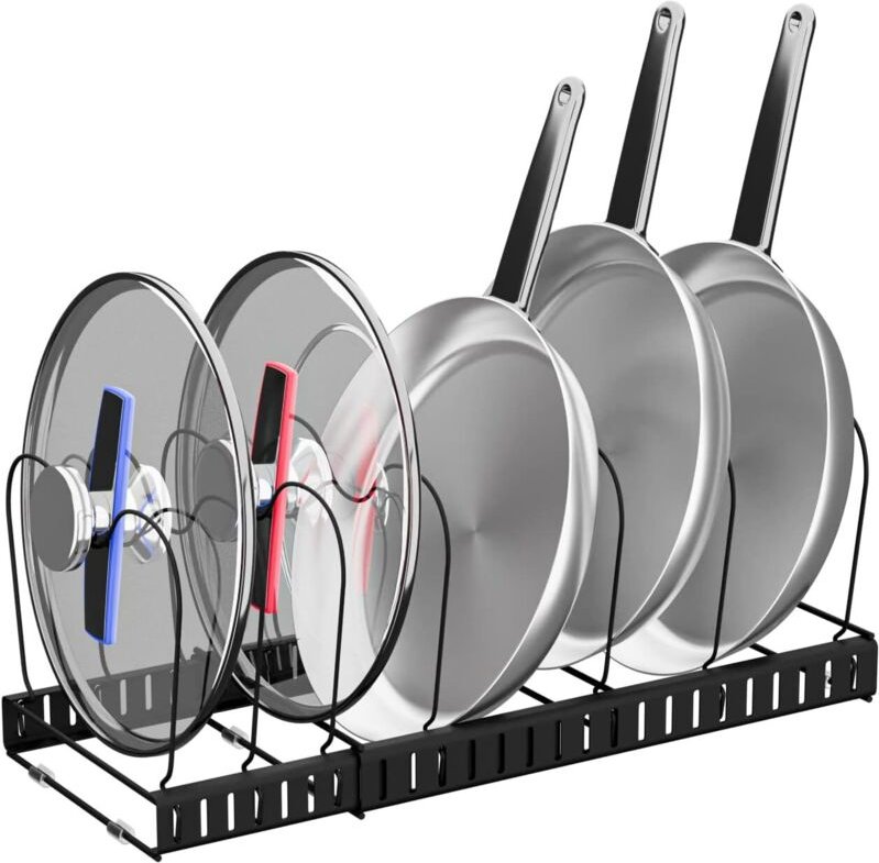 Ausziehbarer Topf- und Deckelständer, 7 Ebenen, verstellbarer Aufbewahrungshalter aus Metall für Küchenschrank-Arbeitspl...