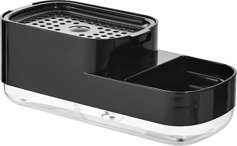 Seifenspender, Spülbeckenseifenspender, 2-in-1-Seifenspender mit Schwammclip für Waschbecken (Schwarz)