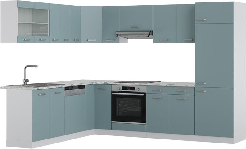 Vicco - Eckküche R-Line, Blau-Grau, 227 x 287 cm , ap Marmor