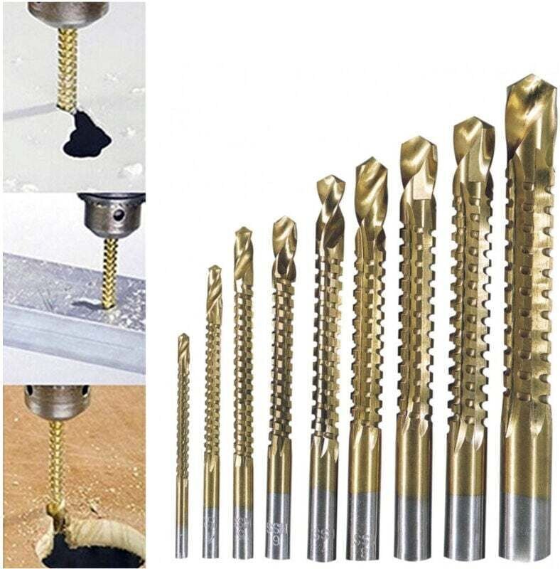 9-teiliges Bohrerset aus Titanstahl zum Bohren, Holz, Eisen, Fräsen, Gewindeschneiden - - Ymyny