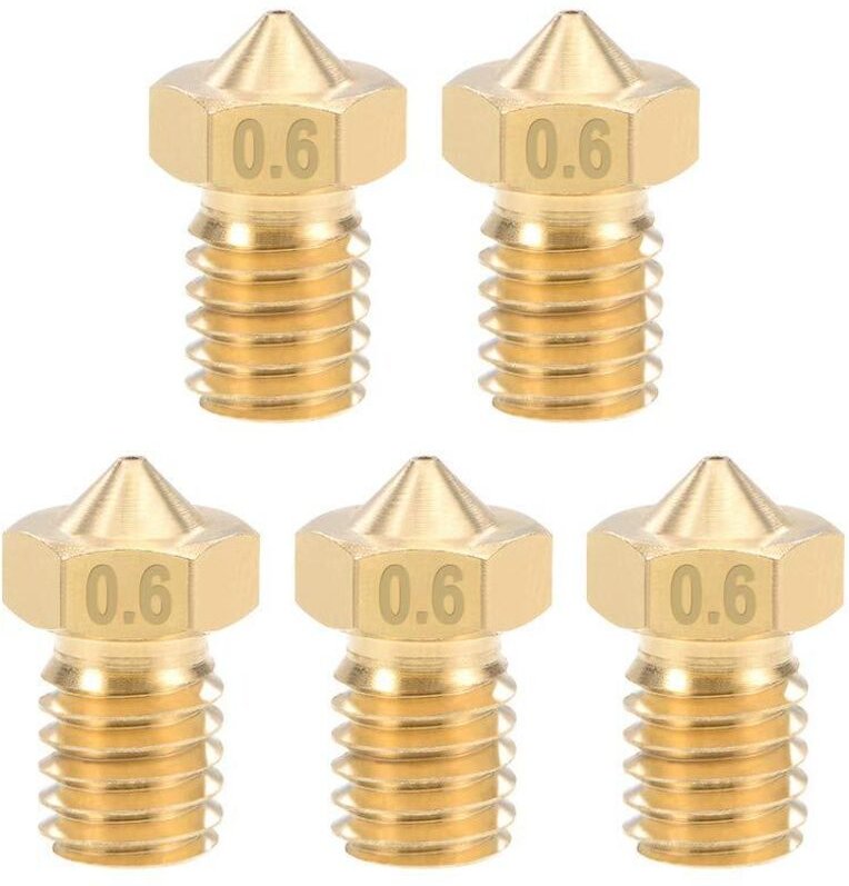 5 Stück 3D-Druckerdüsen, 0,6 mm, Messingdüsen für 1,75 mm Filament, e3d V5 – V6 3D-Drucker
