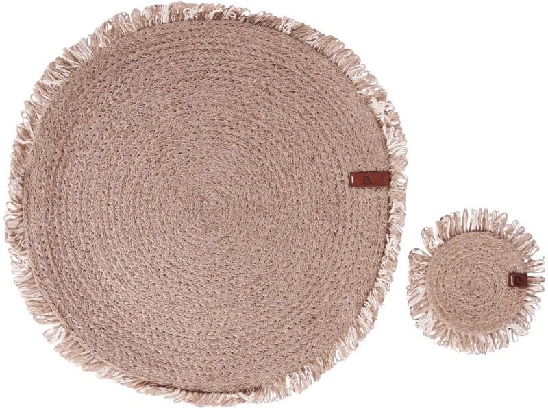Beliani - 6 Personen Tischset mit Untersetzern Naturfarben Jute Geflochten Rund ⌀ 35 cm Fransen 12-Teilig Handmade Boho-...