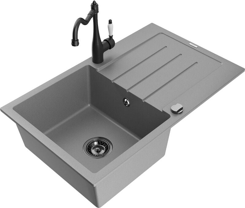 Bruno 1 Becken-Granitspüle mit Abtropffl√§che und Mischbatterie Carla, Grau - 6513-71-670700-70-B - Mexen