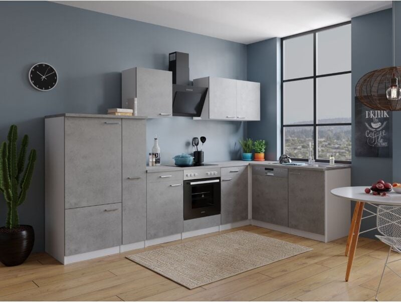 Küche Küchenzeile Küchenblock Winkelküche Weiß Beton Malia 310x172 cm Respekta