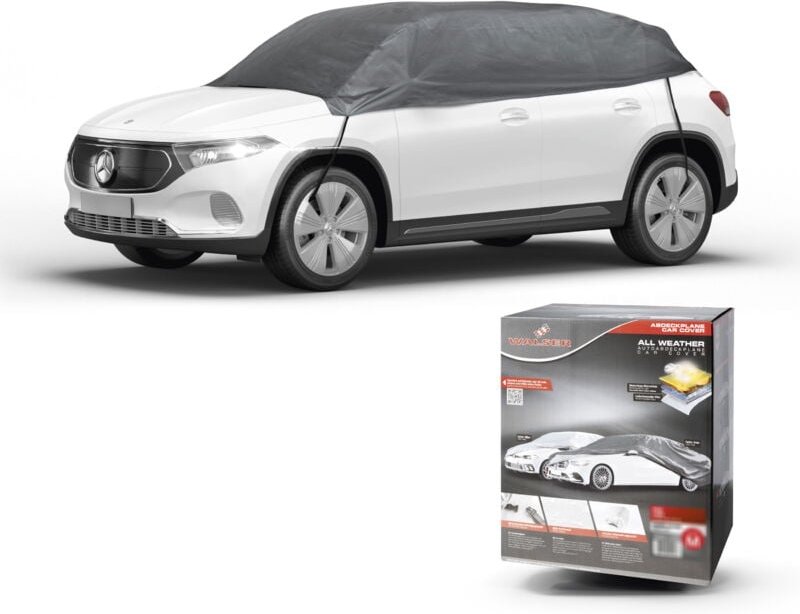 Walser - Abdeckplane Auto All Weather Basic, Autoplane Halbgarage Größe l, Autoabdeckung grau