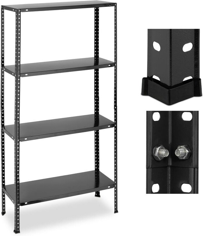 Schwerlastregal, Traglast 160 kg, 4 Ebenen, hbt 147,5 x 75,5 x 30,5 cm, Keller & Garage, Metallregal, schwarz - Relaxday...