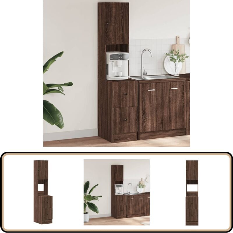 Küchenschrank Braun Eichen-Optik 35x50x180 cm Holzwerkstoff - Küchenmöbel - Schrank - Küchenorganisation - Stauraum - Ho...