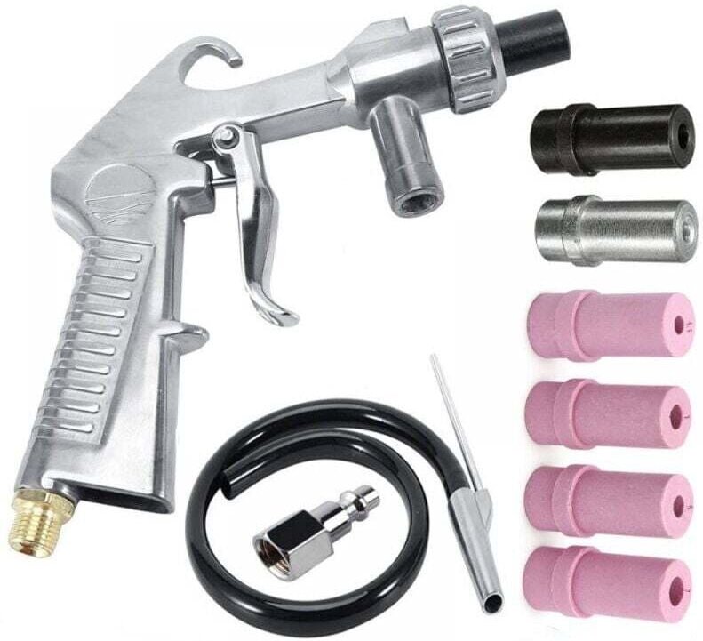 CHOYCLIT Druckluft-Sandstrahlpistole mit 1 m Zufuhrschlauch, Sandstrahlpistole mit 3 6 mm Keramikdüsen, Weiß- und Schwar...