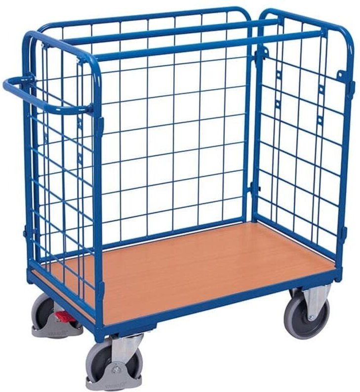 VARIOfit Paket-Dreiwandwagen, niedrig, seitlich vergittert Ladefläche 1000x700mm