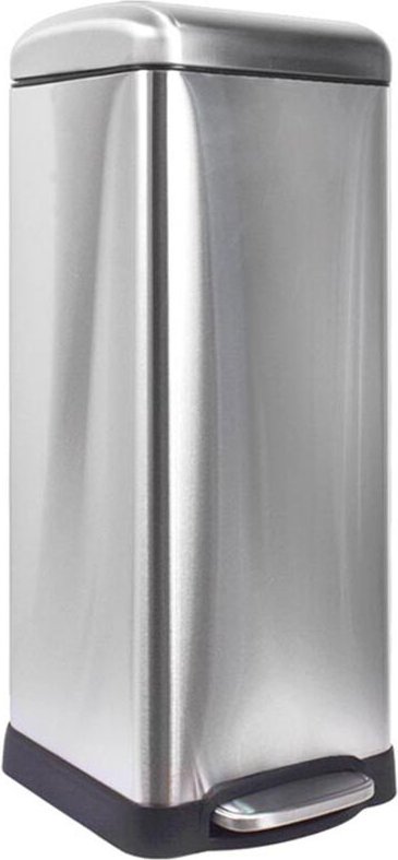 Perel - Tret Mülleimer Metall mit Deckel und Fußpedal, 30 Liter, Silber, Höhe 68cm