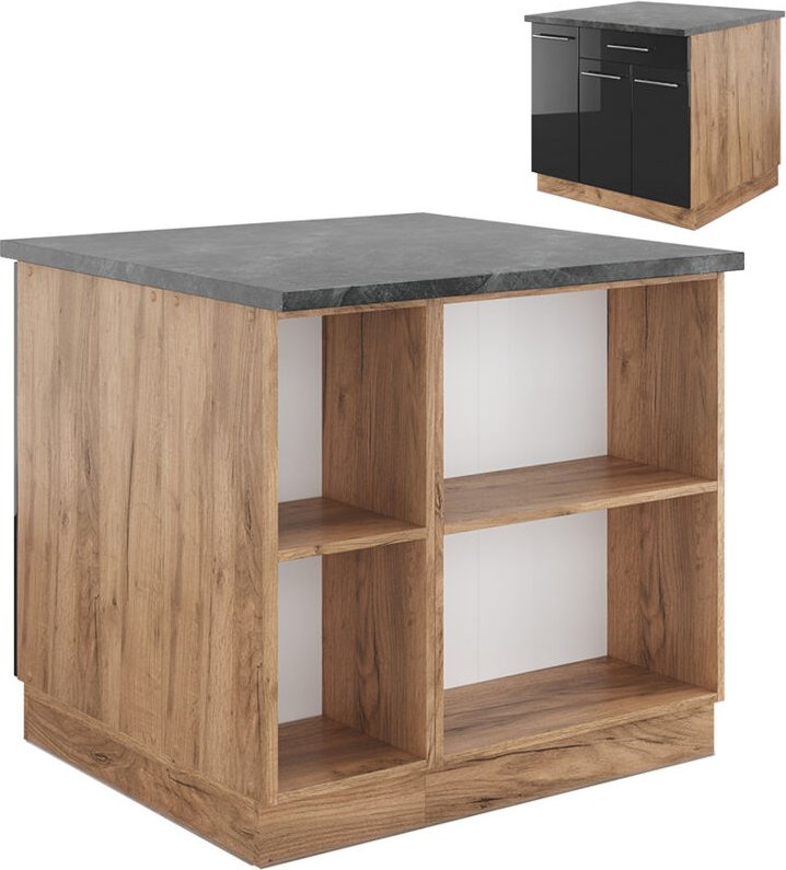 Vicco - Kücheninsel Fame-Line, Anthrazit Hochglanz/Goldkraft Eiche, 90 cm mit Schublade, ohne Arbeitsplatte
