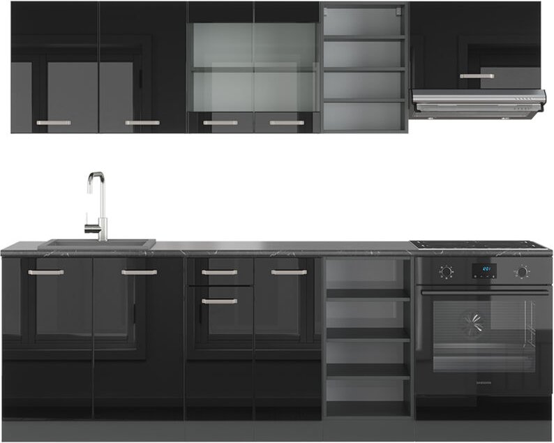 Vicco - Küchenzeile R-Line, Schwarz Hochglanz/Anthrazit, 240 cm , ap Anthrazit