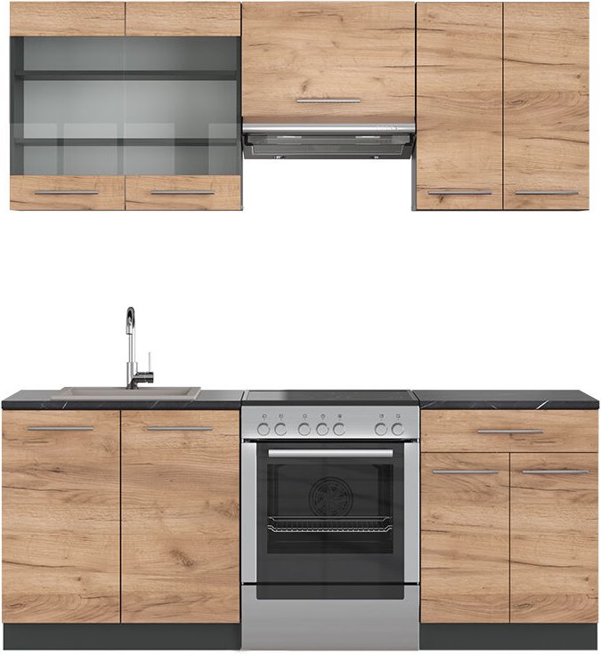 Vicco - Küchenzeile Fame-Line, Goldkraft Eiche/Anthrazit, 200 cm ohne Arbeitsplatte