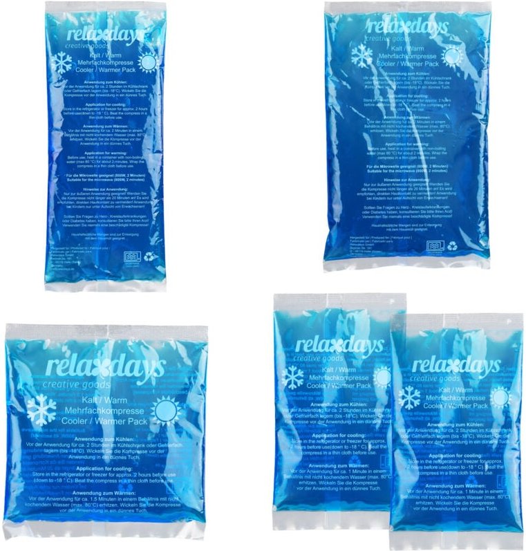 10 x Kühlpads, 4 Größen, Kalt Warm Kompressen, mikrowellengeeignet, Gel Kühlkompressen, Kühlpacks, blau