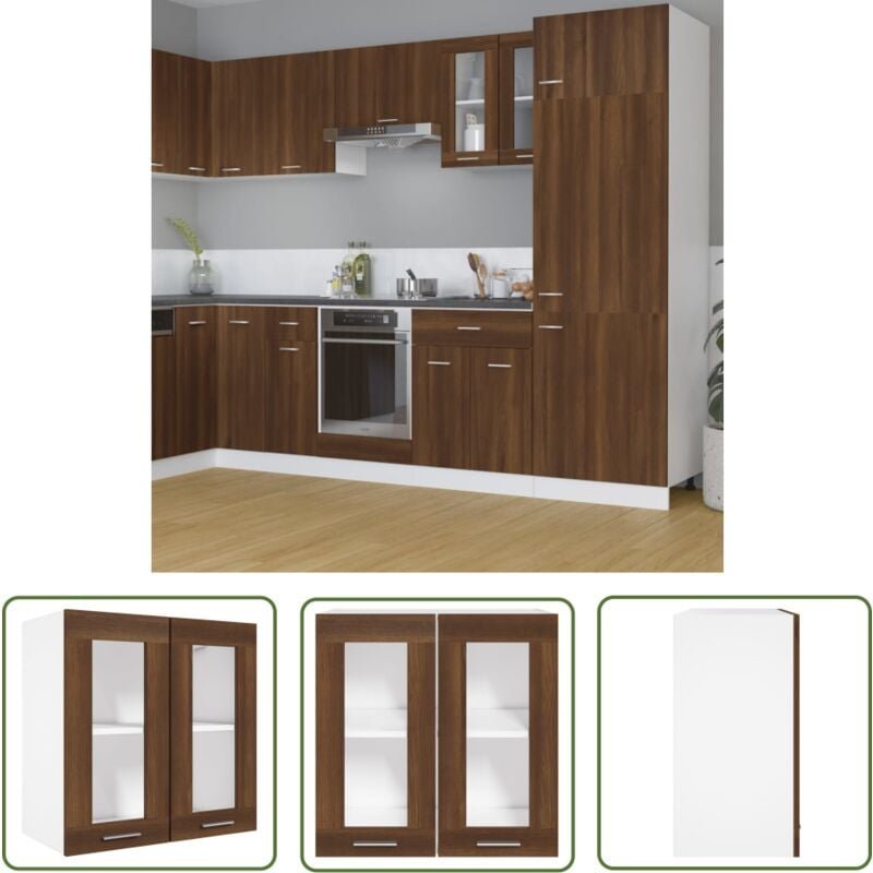 Hängeschrank Glas Braun Eiche-Optik 60x31x60 cm Holzwerkstoff - Küchenregal - Aufbewahrungsschrank - Hängeschrank - Glas...