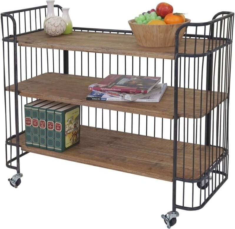 Rollwagen HHG-073, Rollregal Servierwagen, Tanne Holz massiv Vintage 84x98x36cm