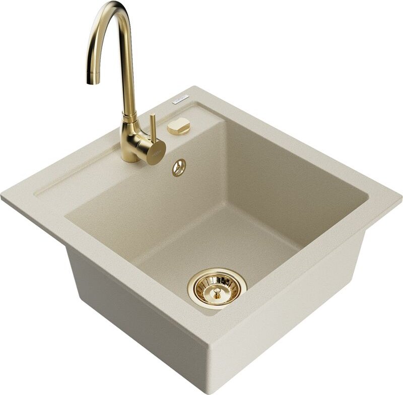 Vito 1-Becken-Granit-Spüle mit Mischbatterie Telma, Beige - 6503-69-670200-50 - Mexen