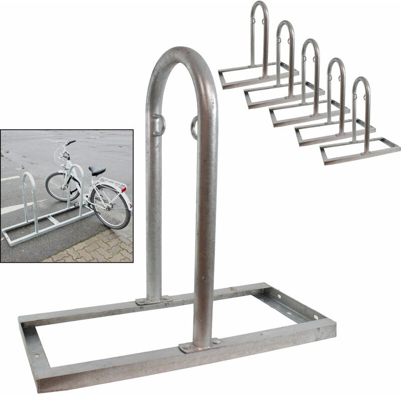 5 x Fahrradanlehnbügel 90 x 84 cm Stahl feuerverzinkt Ø 49 mm grau freistehend Fahrradständer Parker Typ U